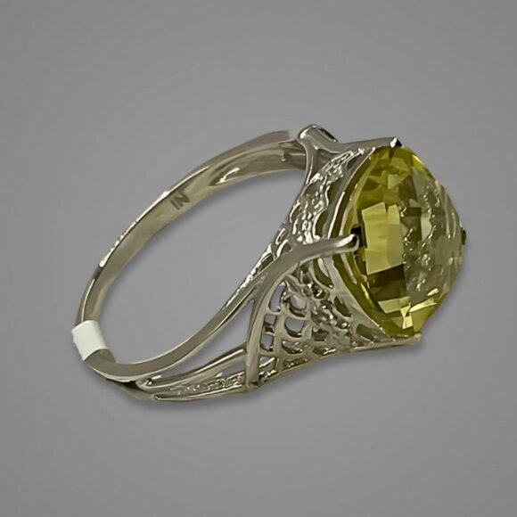 Quartz Topaz Designer Ring Checkerboard Cut Rhodium Sterling Silver Yellow 8 NWT - Picture 3 of 17